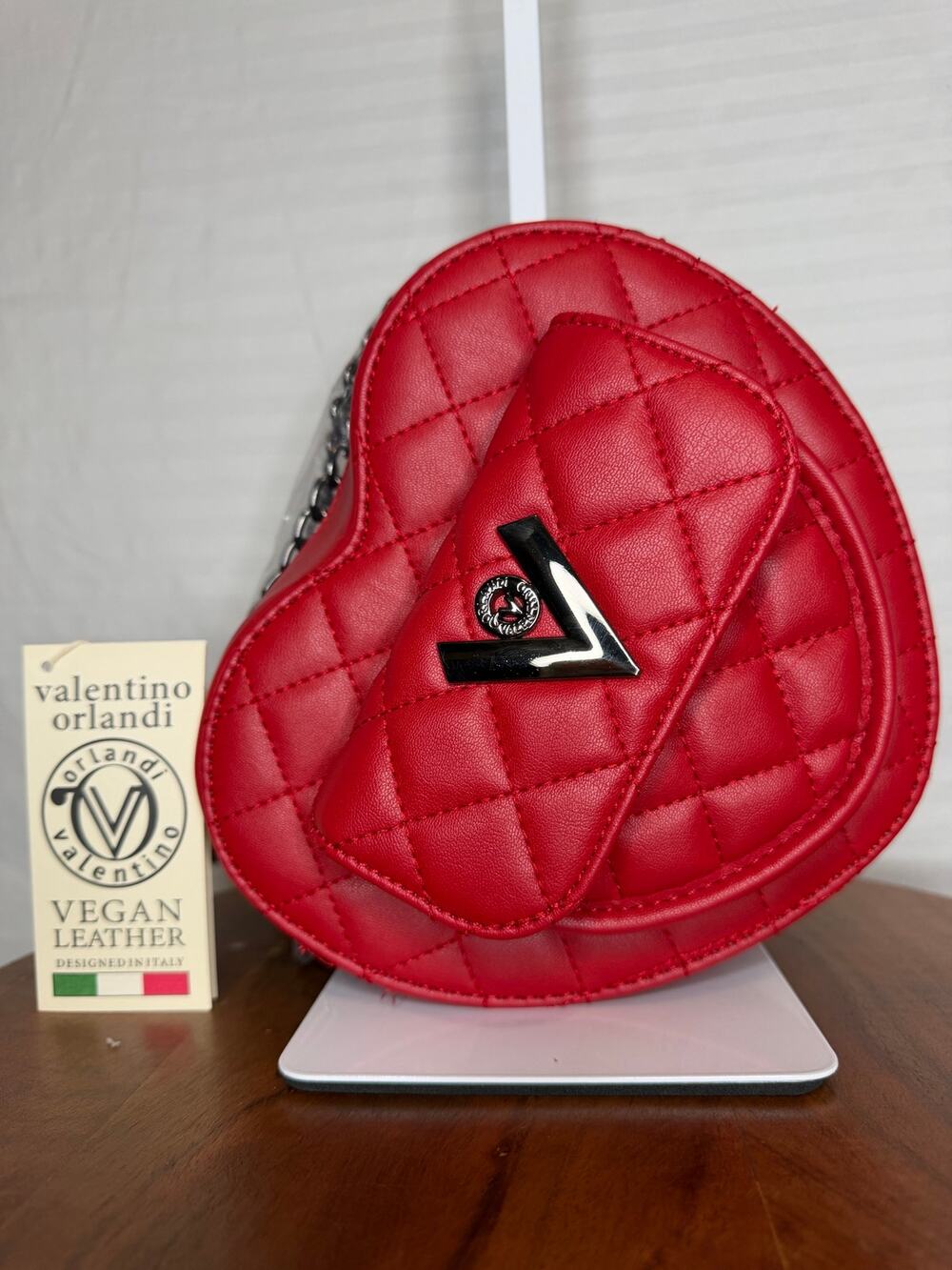 Valentino Orlandi Heart Crossbody MSRP $139 NWT Red Quilted Vegan Leather